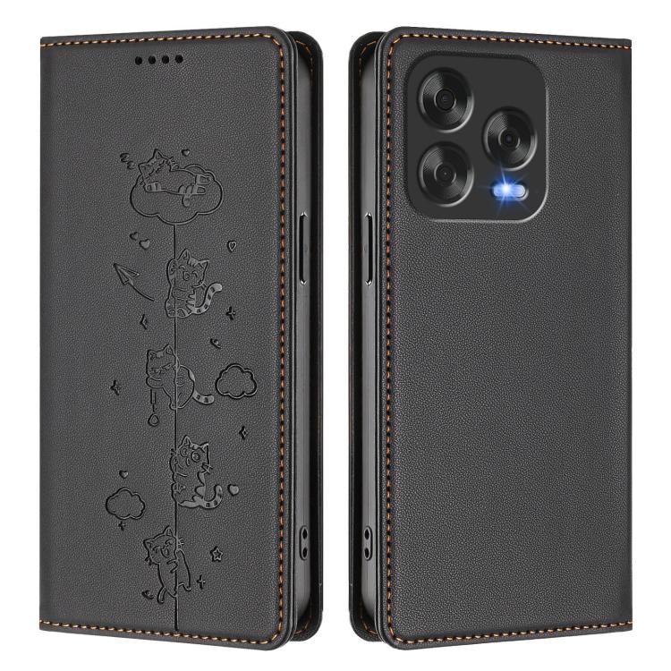 For ZTE Blade V70 Vita / V70 Design Cute Cats Embossed Magnetic RFID Vegan Leather Phone Case