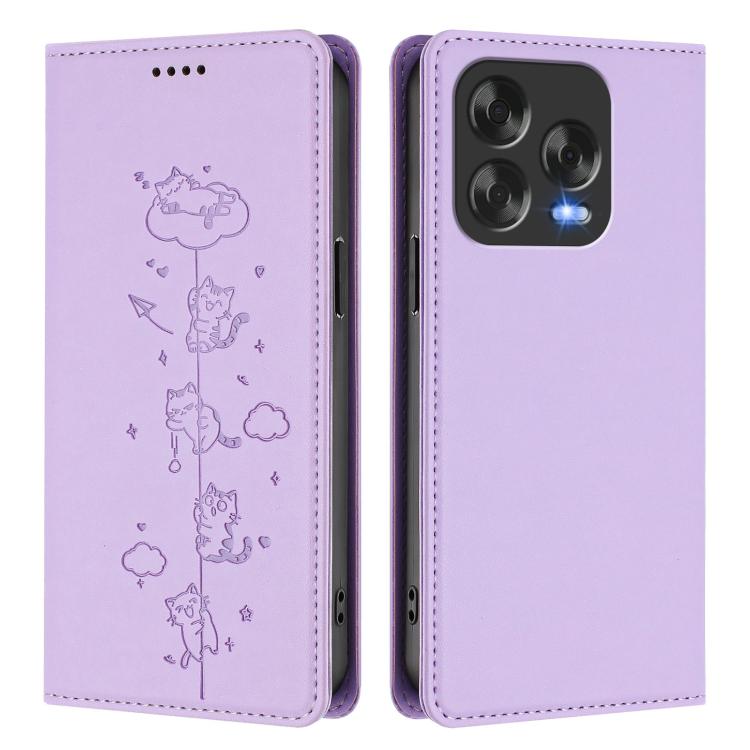 For ZTE Blade V70 Vita / V70 Design Cute Cats Embossed Magnetic RFID Vegan Leather Phone Case