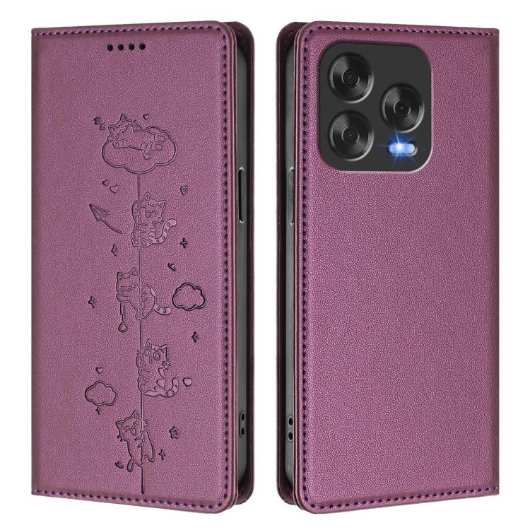 For ZTE Blade V70 Vita / V70 Design Cute Cats Embossed Magnetic RFID Vegan Leather Phone Case