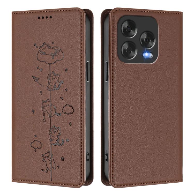 For ZTE Blade V70 Vita / V70 Design Cute Cats Embossed Magnetic RFID Vegan Leather Phone Case