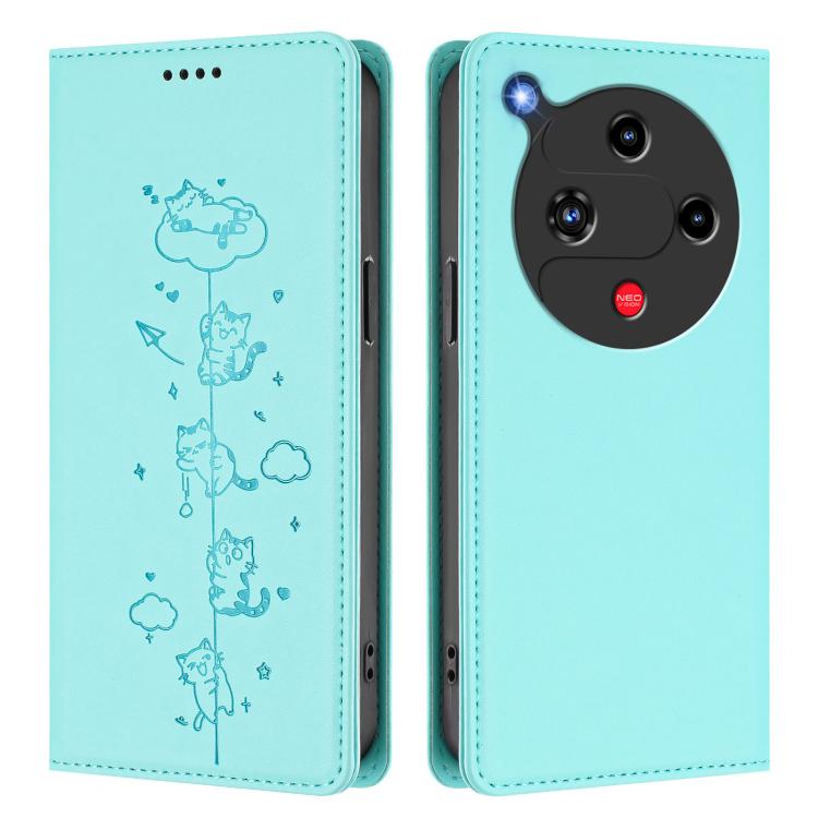For ZTE nubia Focus 2 5G Cute Cats Embossed Magnetic RFID Vegan Leather Phone Case