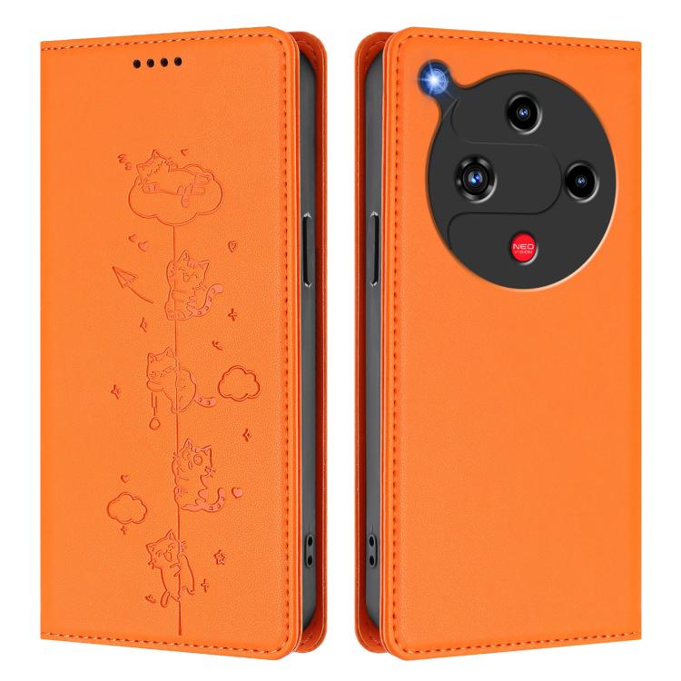 For ZTE nubia Focus 2 5G Cute Cats Embossed Magnetic RFID Vegan Leather Phone Case