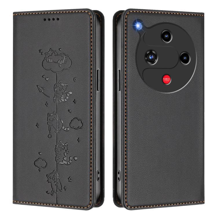 For ZTE nubia Focus 2 5G Cute Cats Embossed Magnetic RFID Vegan Leather Phone Case