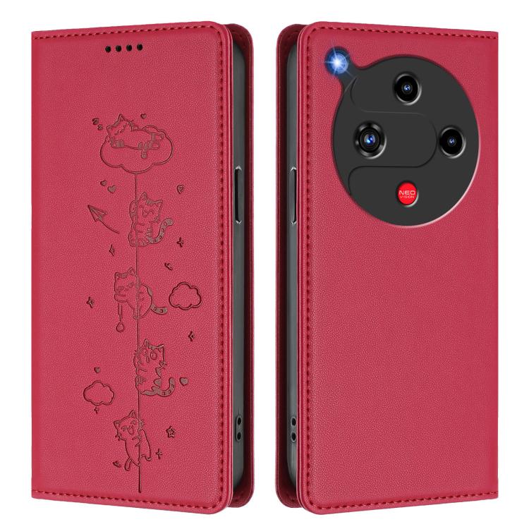 For ZTE nubia Focus 2 5G Cute Cats Embossed Magnetic RFID Vegan Leather Phone Case
