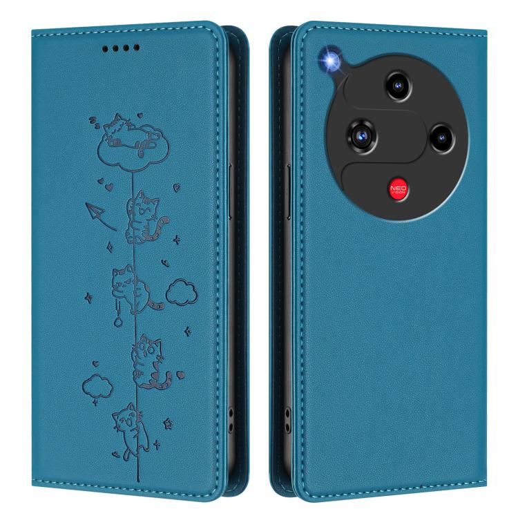 For ZTE nubia Focus 2 5G Cute Cats Embossed Magnetic RFID Vegan Leather Phone Case