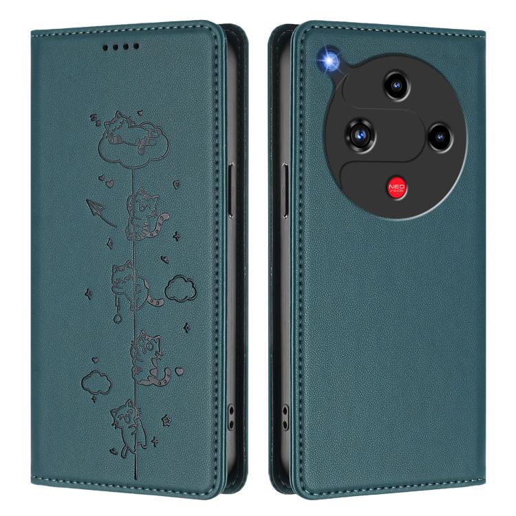 For ZTE nubia Focus 2 5G Cute Cats Embossed Magnetic RFID Vegan Leather Phone Case