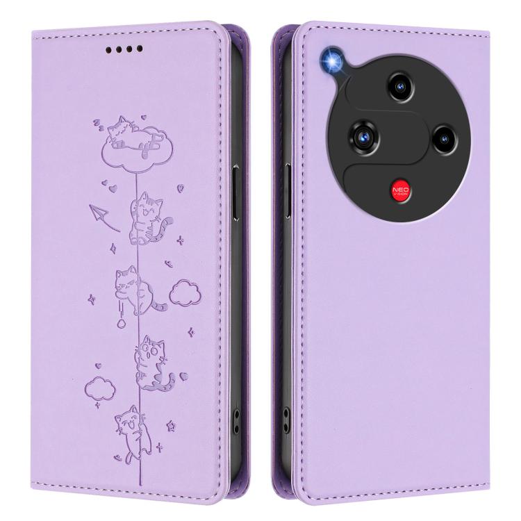 For ZTE nubia Focus 2 5G Cute Cats Embossed Magnetic RFID Vegan Leather Phone Case