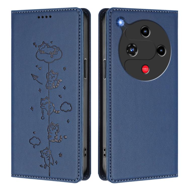 For ZTE nubia Focus 2 5G Cute Cats Embossed Magnetic RFID Vegan Leather Phone Case