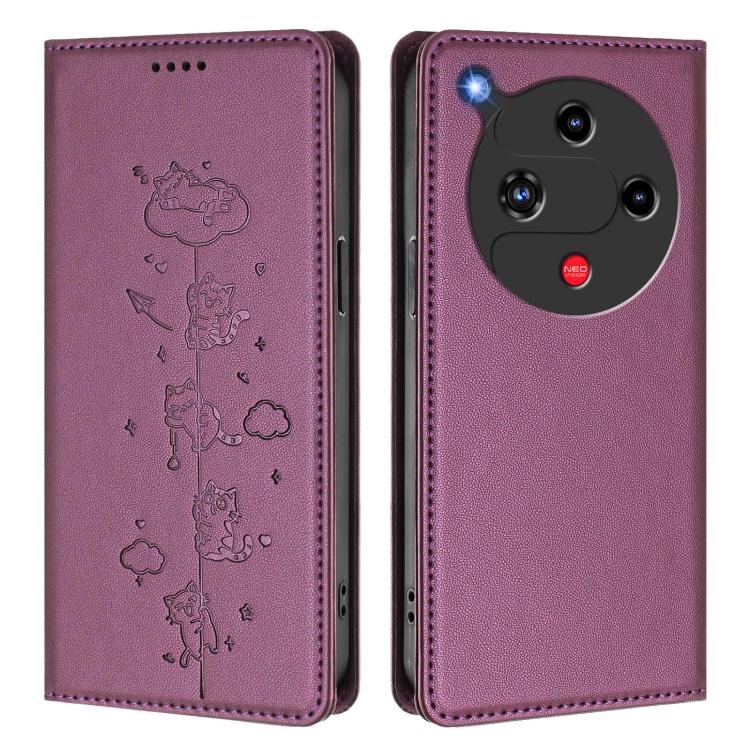For ZTE nubia Focus 2 5G Cute Cats Embossed Magnetic RFID Vegan Leather Phone Case