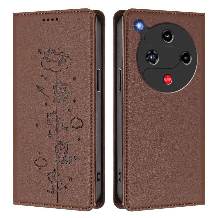 For ZTE nubia Focus 2 5G Cute Cats Embossed Magnetic RFID Vegan Leather Phone Case