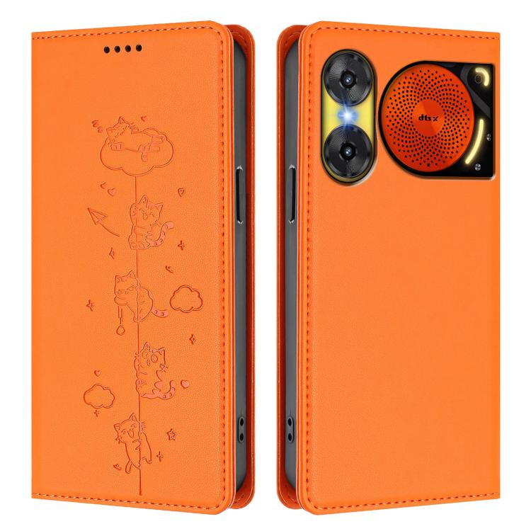 For ZTE nubia Music 2 Cute Cats Embossed Magnetic RFID Vegan Leather Phone Case