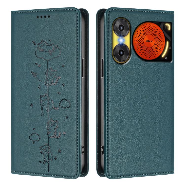 For ZTE nubia Music 2 Cute Cats Embossed Magnetic RFID Vegan Leather Phone Case