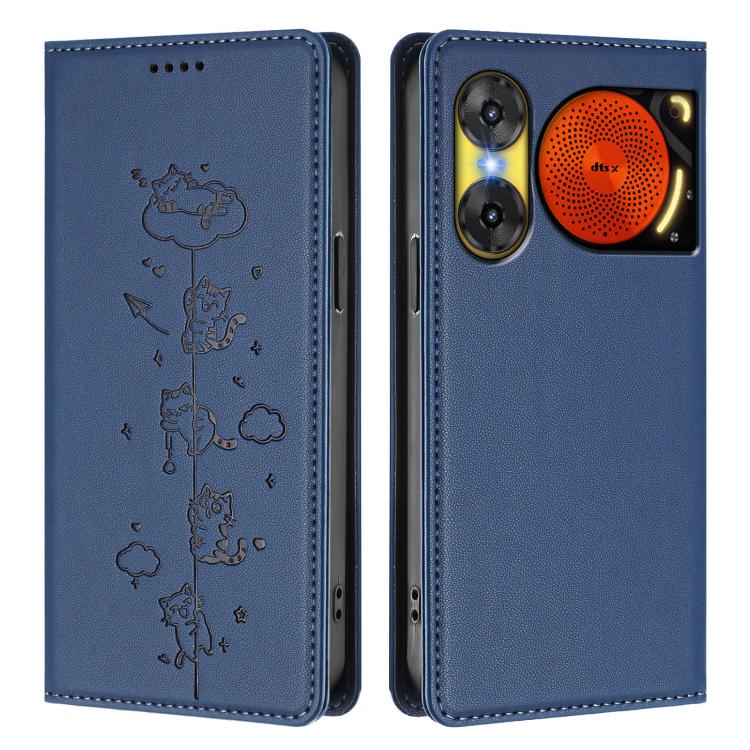 For ZTE nubia Music 2 Cute Cats Embossed Magnetic RFID Vegan Leather Phone Case