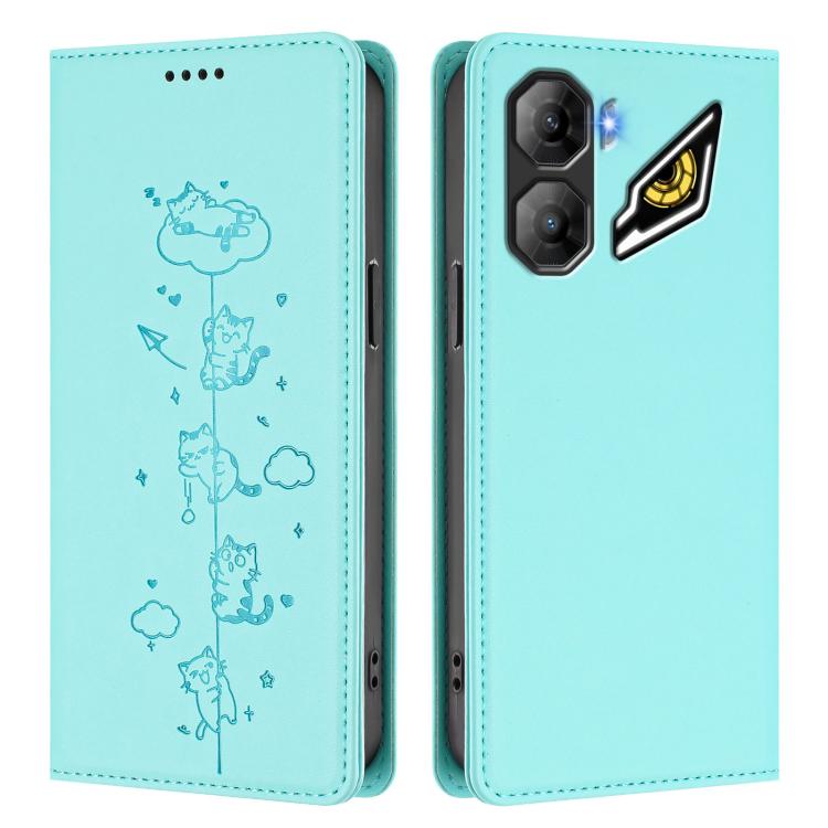 For ZTE nubia Neo 3 Cute Cats Embossed Magnetic RFID Vegan Leather Phone Case