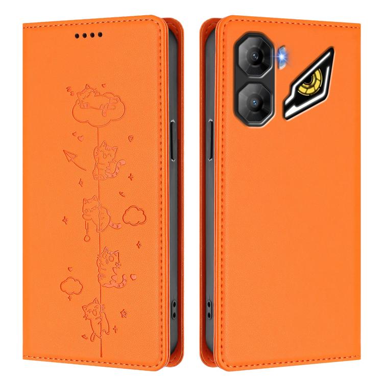 For ZTE nubia Neo 3 Cute Cats Embossed Magnetic RFID Vegan Leather Phone Case