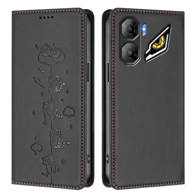 For ZTE nubia Neo 3 Cute Cats Embossed Magnetic RFID Vegan Leather Phone Case