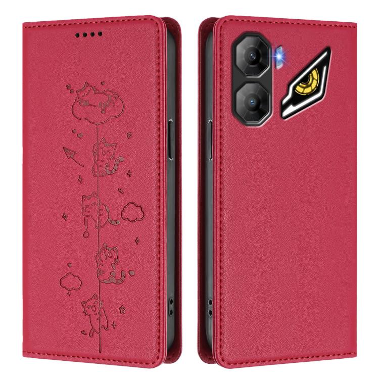 For ZTE nubia Neo 3 Cute Cats Embossed Magnetic RFID Vegan Leather Phone Case