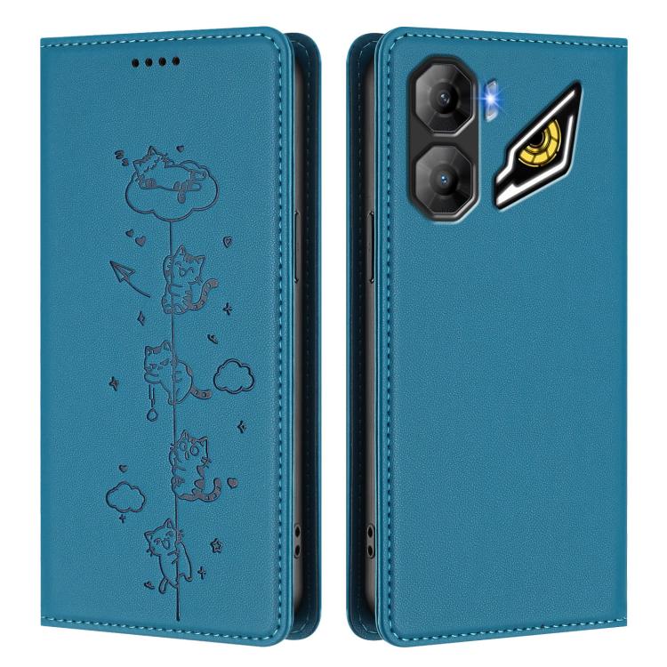 For ZTE nubia Neo 3 Cute Cats Embossed Magnetic RFID Vegan Leather Phone Case