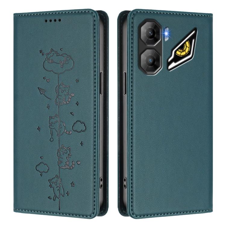 For ZTE nubia Neo 3 Cute Cats Embossed Magnetic RFID Vegan Leather Phone Case