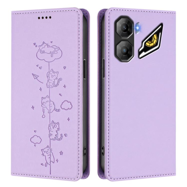 For ZTE nubia Neo 3 Cute Cats Embossed Magnetic RFID Vegan Leather Phone Case