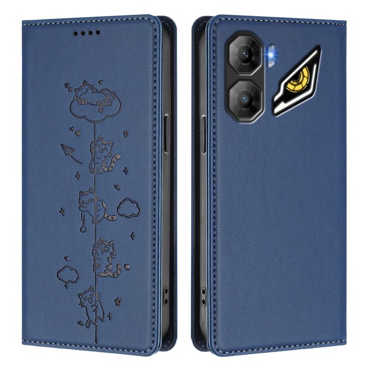 For ZTE nubia Neo 3 Cute Cats Embossed Magnetic RFID Vegan Leather Phone Case