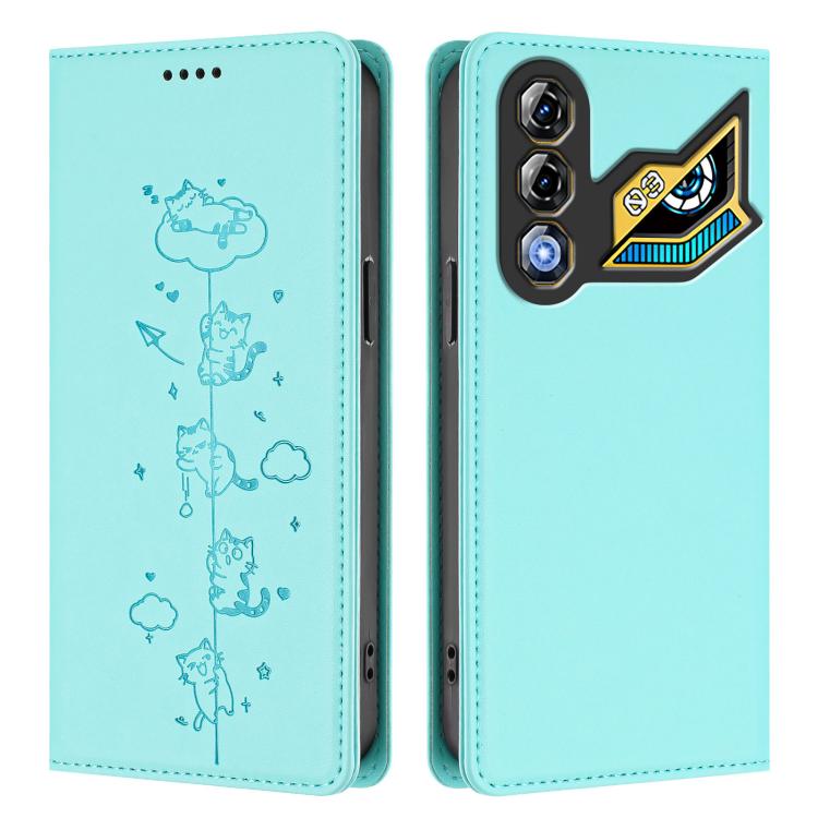 For ZTE nubia Neo 3 GT 5G Cute Cats Embossed Magnetic RFID Vegan Leather Phone Case
