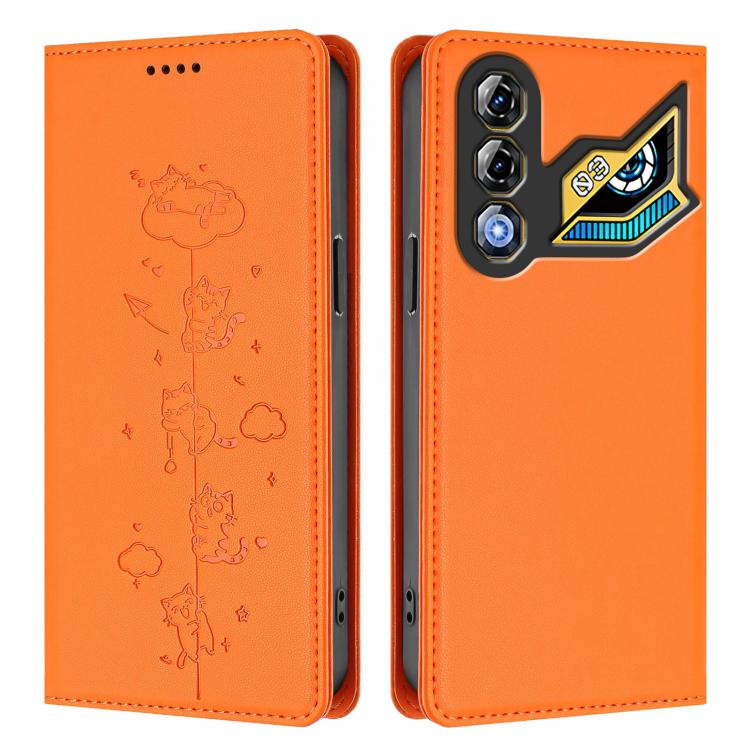 For ZTE nubia Neo 3 GT 5G Cute Cats Embossed Magnetic RFID Vegan Leather Phone Case