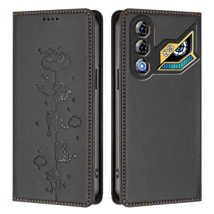 For ZTE nubia Neo 3 GT 5G Cute Cats Embossed Magnetic RFID Vegan Leather Phone Case
