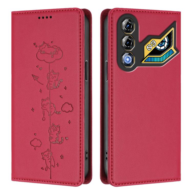 For ZTE nubia Neo 3 GT 5G Cute Cats Embossed Magnetic RFID Vegan Leather Phone Case