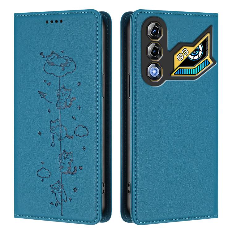 For ZTE nubia Neo 3 GT 5G Cute Cats Embossed Magnetic RFID Vegan Leather Phone Case