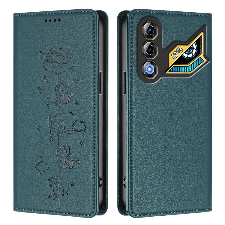 For ZTE nubia Neo 3 GT 5G Cute Cats Embossed Magnetic RFID Vegan Leather Phone Case