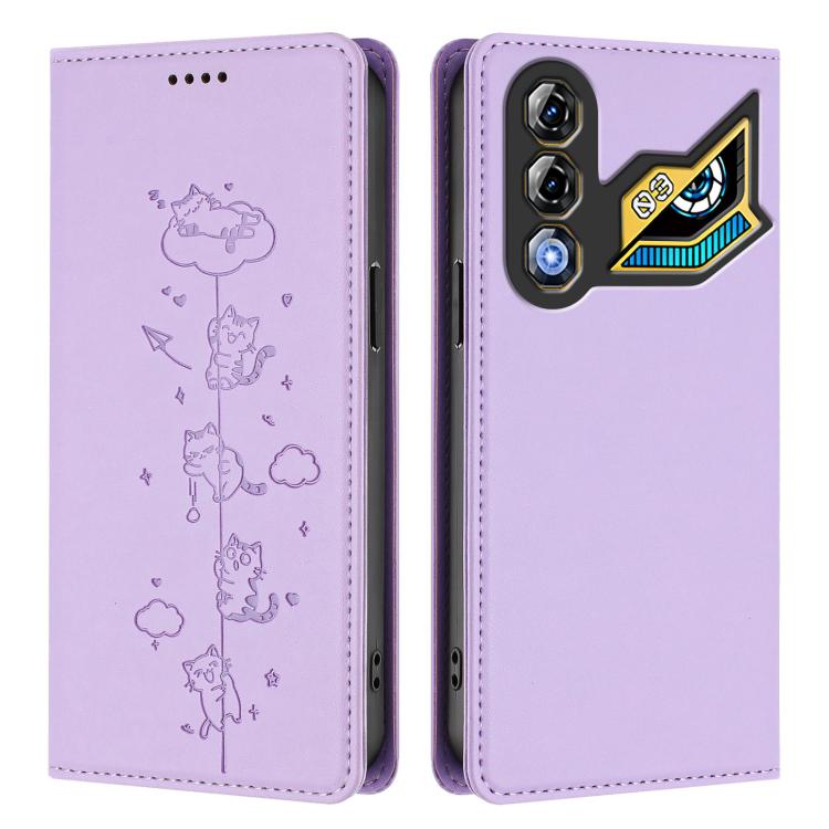 For ZTE nubia Neo 3 GT 5G Cute Cats Embossed Magnetic RFID Vegan Leather Phone Case