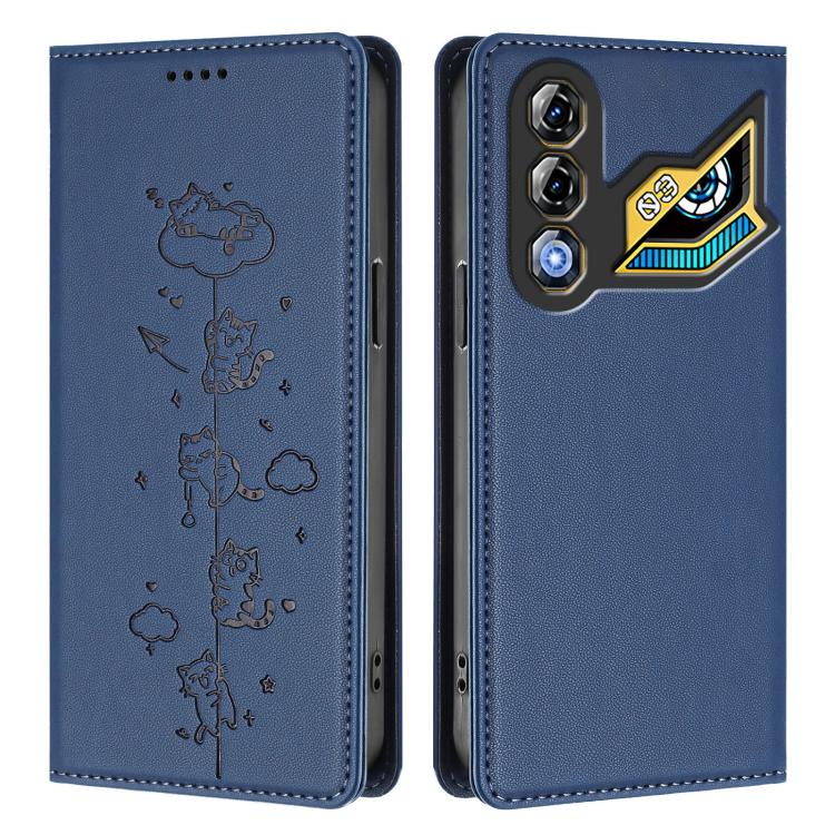 For ZTE nubia Neo 3 GT 5G Cute Cats Embossed Magnetic RFID Vegan Leather Phone Case