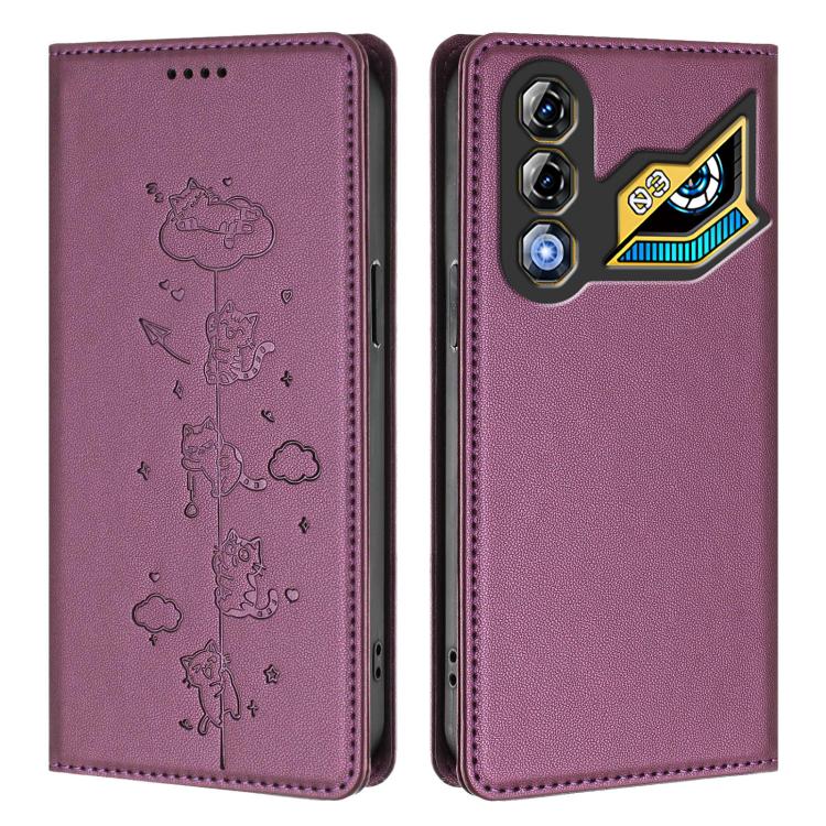 For ZTE nubia Neo 3 GT 5G Cute Cats Embossed Magnetic RFID Vegan Leather Phone Case