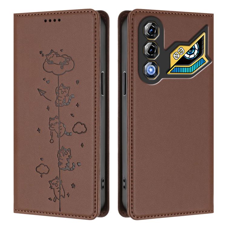 For ZTE nubia Neo 3 GT 5G Cute Cats Embossed Magnetic RFID Vegan Leather Phone Case
