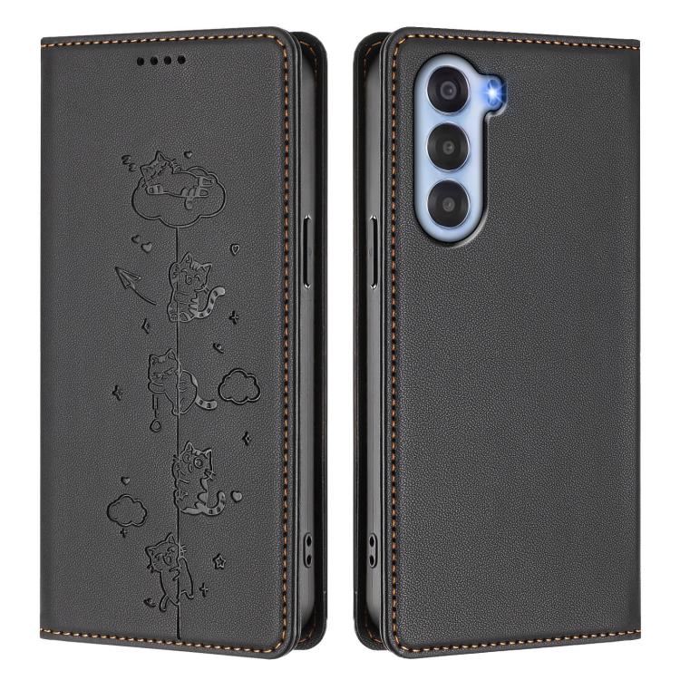 For ZTE nubia S2 504ZT Cute Cats Embossed Magnetic RFID Vegan Leather Phone Case
