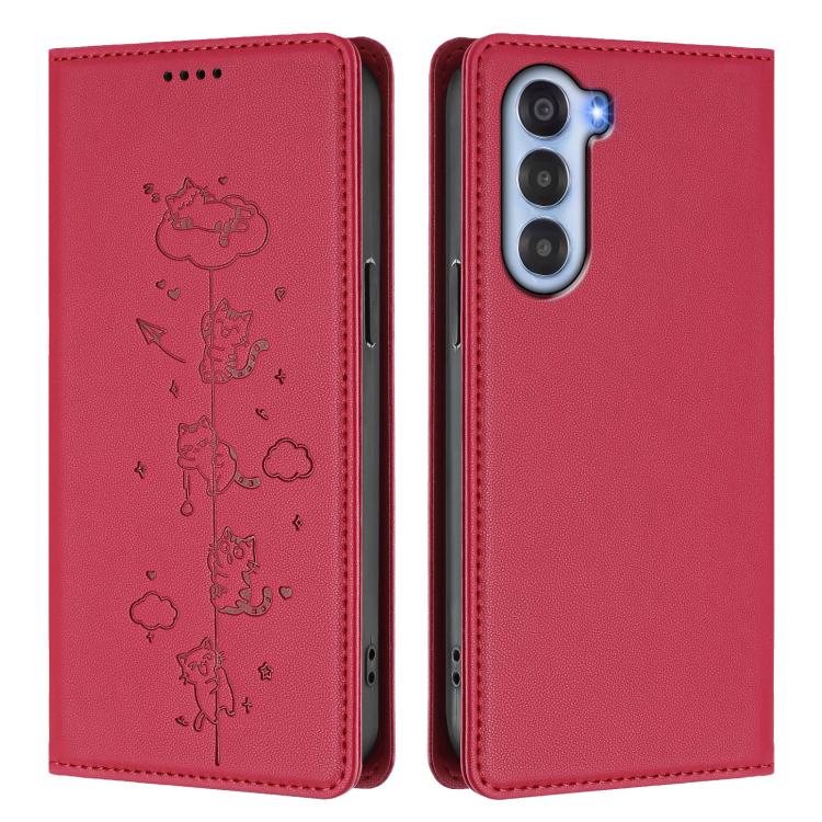 For ZTE nubia S2 504ZT Cute Cats Embossed Magnetic RFID Vegan Leather Phone Case