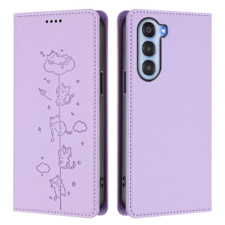 For ZTE nubia S2 504ZT Cute Cats Embossed Magnetic RFID Vegan Leather Phone Case