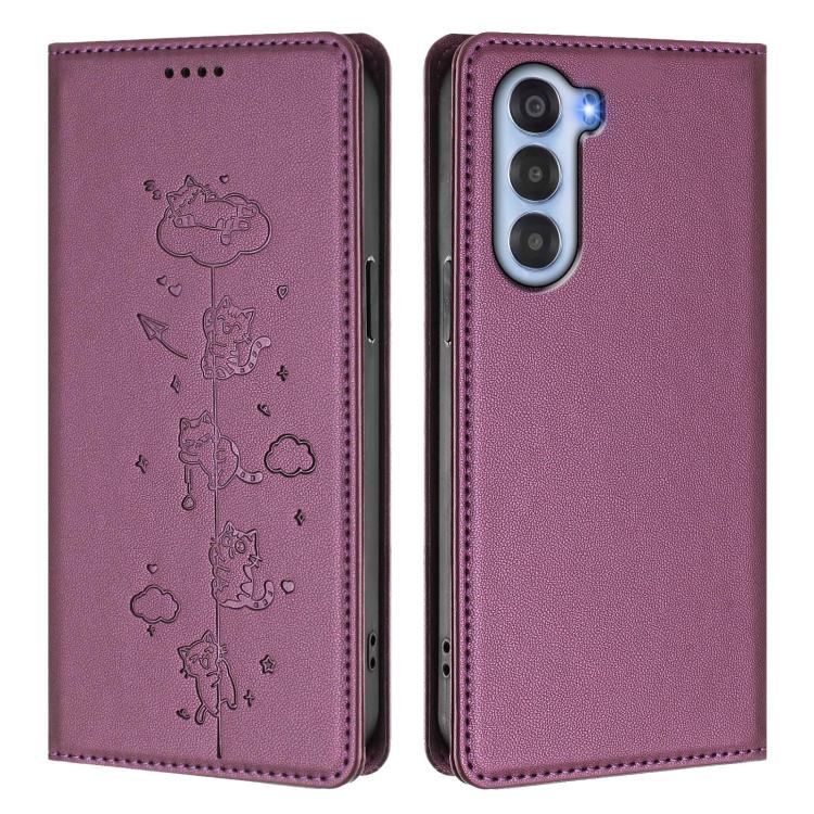 For ZTE nubia S2 504ZT Cute Cats Embossed Magnetic RFID Vegan Leather Phone Case