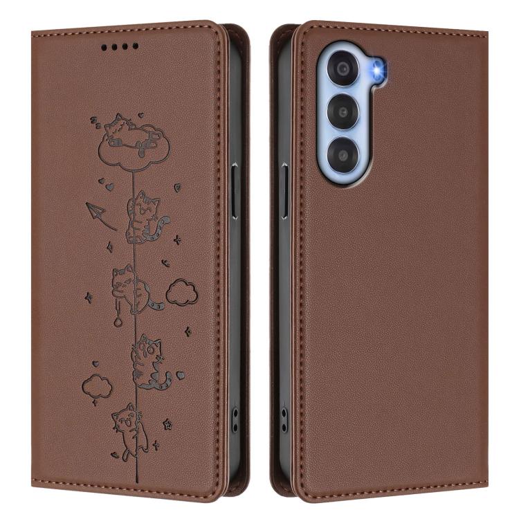 For ZTE nubia S2 504ZT Cute Cats Embossed Magnetic RFID Vegan Leather Phone Case