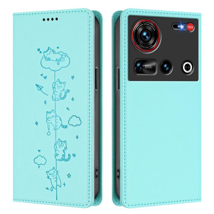 For ZTE nubia Z70 Ultra Cute Cats Embossed Magnetic RFID Vegan Leather Phone Case