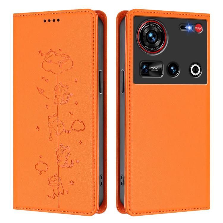 For ZTE nubia Z70 Ultra Cute Cats Embossed Magnetic RFID Vegan Leather Phone Case