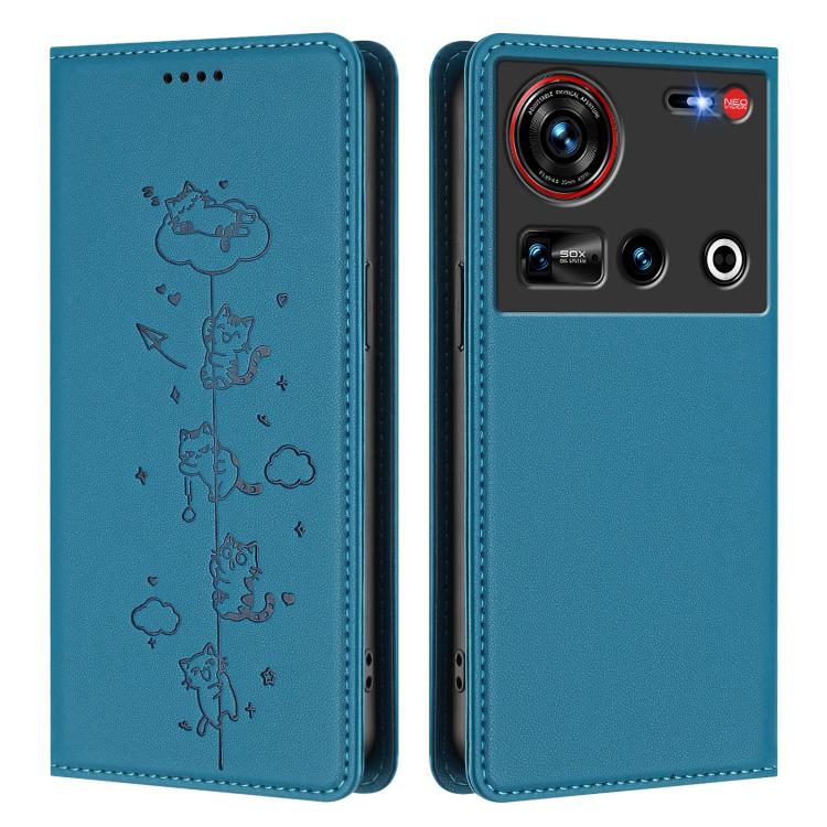 For ZTE nubia Z70 Ultra Cute Cats Embossed Magnetic RFID Vegan Leather Phone Case