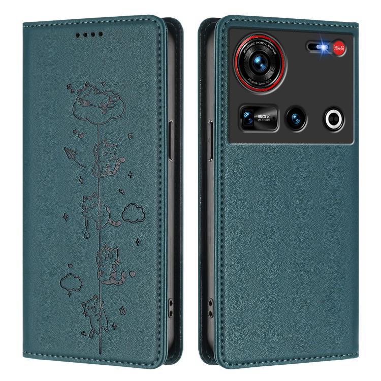 For ZTE nubia Z70 Ultra Cute Cats Embossed Magnetic RFID Vegan Leather Phone Case