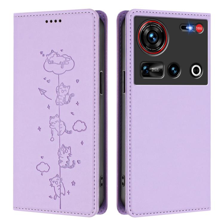 For ZTE nubia Z70 Ultra Cute Cats Embossed Magnetic RFID Vegan Leather Phone Case