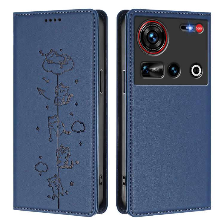 For ZTE nubia Z70 Ultra Cute Cats Embossed Magnetic RFID Vegan Leather Phone Case