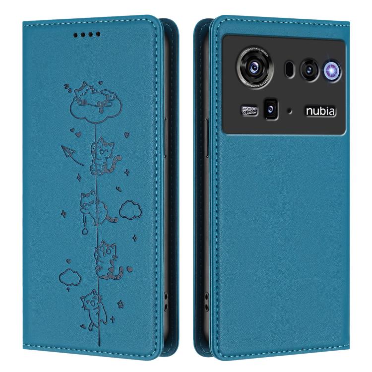 For ZTE nubia Z80 Ultra Cute Cats Embossed Magnetic RFID Vegan Leather Phone Case