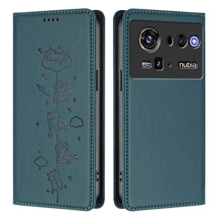 For ZTE nubia Z80 Ultra Cute Cats Embossed Magnetic RFID Vegan Leather Phone Case