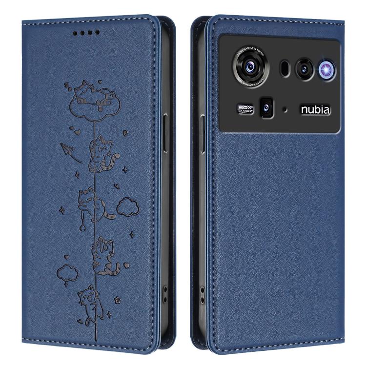 For ZTE nubia Z80 Ultra Cute Cats Embossed Magnetic RFID Vegan Leather Phone Case