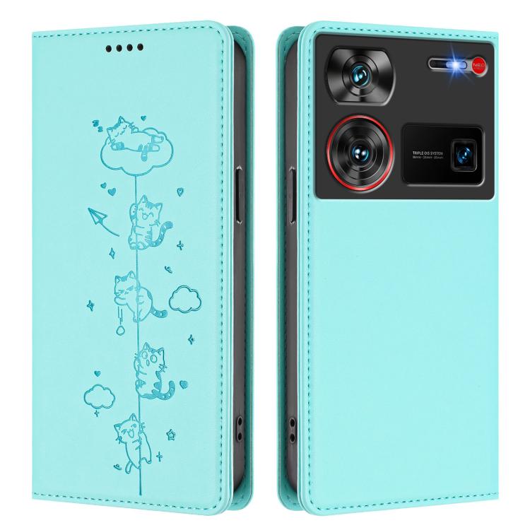 For ZTE nubia Z60 Ultra Cute Cats Embossed Magnetic RFID Vegan Leather Phone Case